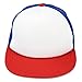 Flat Billed Trucker Cap with Mesh Back in Red White Royal