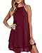 ZANZEA Womens Chiffon Dress Sexy Summer Beach Halter Short Dress Floral Print Casual Spaghetti Strap Mini SundressWine Red M