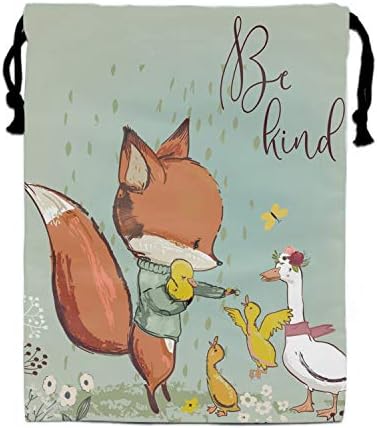 Cute Fox With Ducks Drawstring Bags Waterproof Party Favors Pouch Tote Bag For Women Men