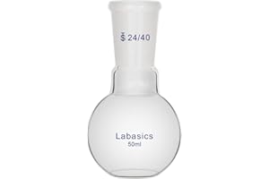 Labasics Glass 50ml Single Neck Flat Bottom Boiling Flask, with 24/40 Standard Taper Outer Joint, 50ml