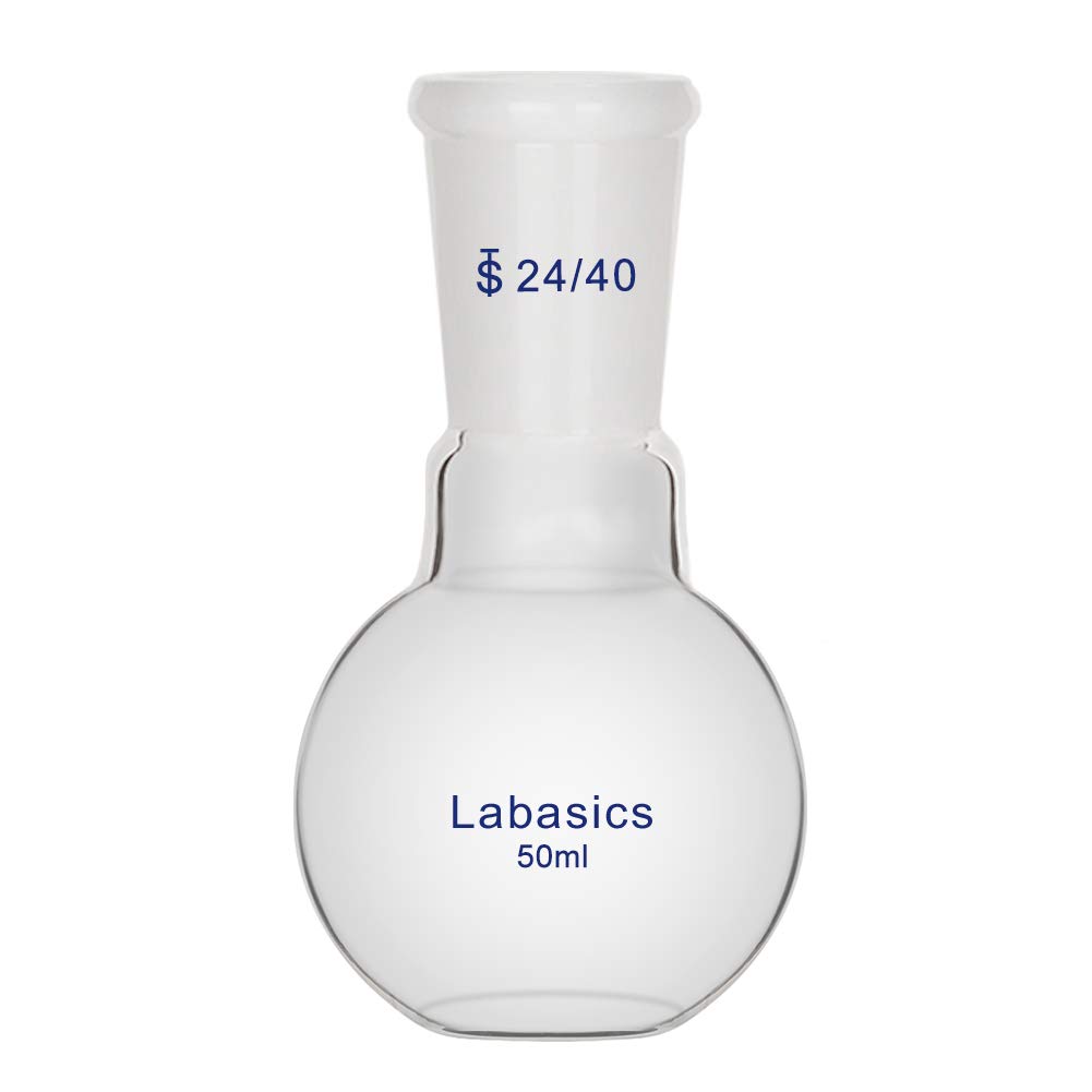Labasics Glass 50ml Single Neck Flat Bottom Boiling Flask, with 24/40 Standard Taper Outer Joint, 50ml