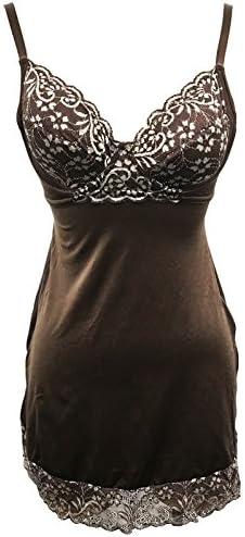 Jodi Gallaer Lingerie Womens Soft Sexy Vintage Lace Bra and Trim Flowy Sleepwear Baby Doll Chemise (32C, Chocolate Brown)