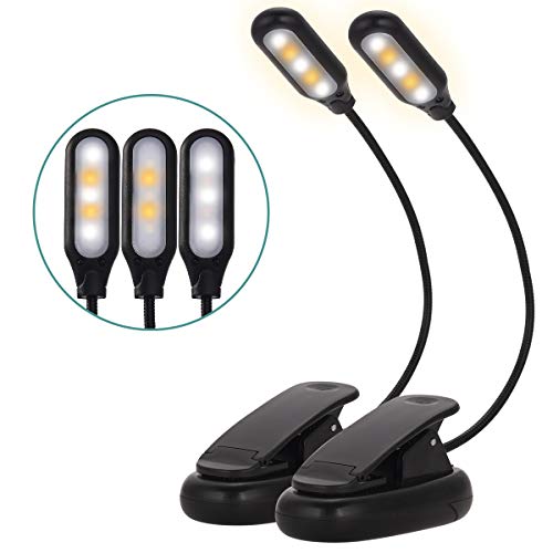 Briignite Book Light, LED Reading Light 3-Level Adjustable Brightness, 5 LED Clip Lights for Book Reading in Bed, USB Eye Care Book Lamp for Bookworm, Kids, Warm&Cool White, 2 Pack