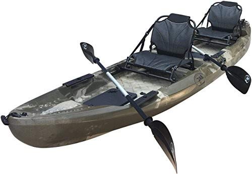 BKC UH-TK29 13 Foot Tandem 2-Person Sit On Top Fishing Kayak with Up-Right Seats and Paddles Included (Camo)