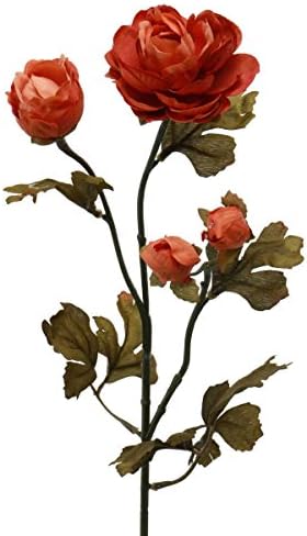 SILK RANUNCULUS WITH FAUX LEAVES CLAY/RUST/BURNT ORANGE SET OF 3