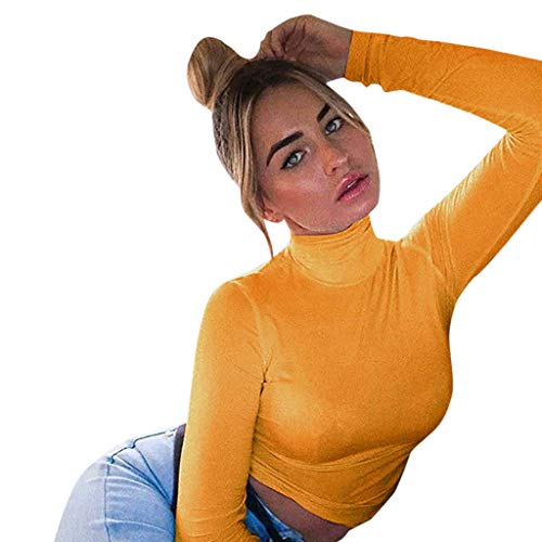 Keliay Bargain Fashion Women High Turtle Neck Leotard Crop Tops Long Sleeve T-Shirt Blouse - Thumbnail 7