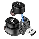 IPX8 Waterproof Bluetooth Earbuds - XIKER 5H Playtime Bluetooth Headphone Deep Bass Stereo Sound Wireless Earbuds - True Mini Twins Stereo V4.2 Bluetooth  Headsets With Mic for iPhone, Android - Black