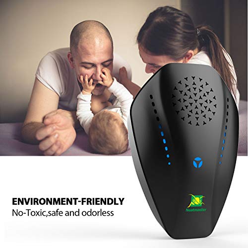Neatmaster Ultrasonic Pest Repeller Electronic Plug in Reject Mosquito Mice Roach Spider Ants Bugs and More Home Animal No Kill Indoor and Outdoor, Black