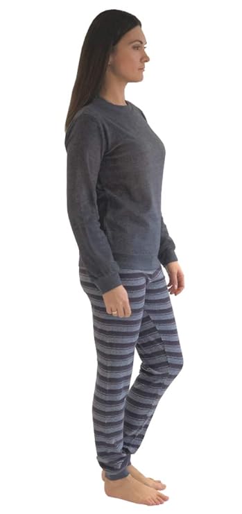 Damen Frottee Pyjama Schlafanzug Langarm mit Bündchen und Sterne Motiv - 281 201 03 001