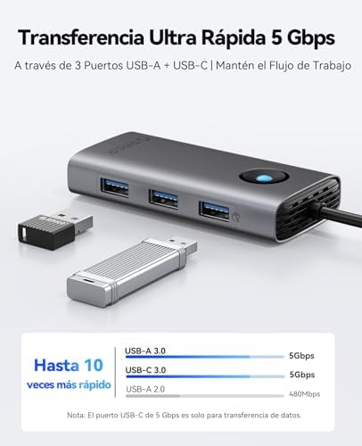 Docking Station, 6 EN 1 Hub USB C con HDMI 4K+ PD100W + 4 Puertos USB 3.0, Multipuerto USB 3.0 Adaptador Compatible con MacBook/DELL/HP/Surface