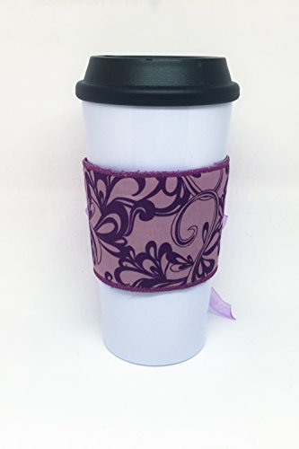 Embroidered Coffee Corset - Purple, Gray, and Black Reversible Fabric Coffee Cozy Cup Wrap Sleeve
