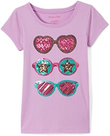 Colette Lilly Big Girls' Short Sleeve Sequin Tee, Purple Shades, 7/8