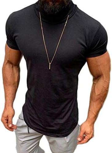 Mens Casual Turtleneck Short Sleeve T Shirts Bodybuilding Comfy Tee Tops