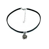 Handmade Cashmere Leather Rope Choker Necklace for Women Girls Rose Necklace (black)