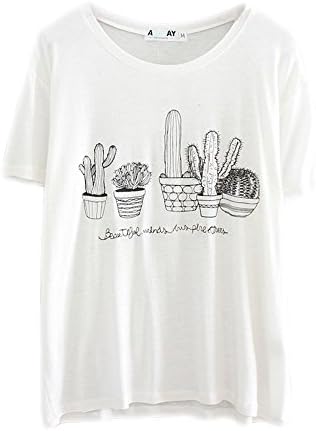 ABADAY White Short Sleeve Cactus Print T-Shirt XL