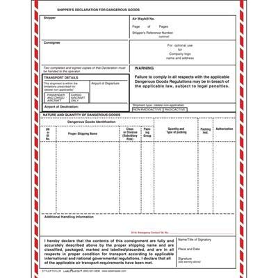 Shippers Declaration for Dangerous Goods Form Laser w/Columns 100 Pack ...