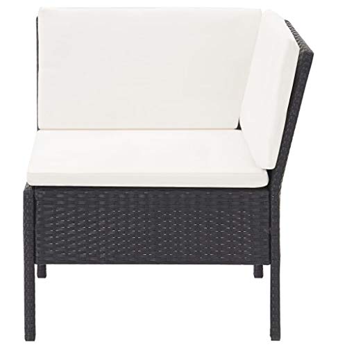 vidaXL Gartenmöbel 3-TLG. mit Auflagen Lounge Sofa Sitzgruppe Garten Garnitur Gartensofa Gartenset Mittelsofa Fußhocker Ecksofa Poly Rattan Schwarz – Bild 5