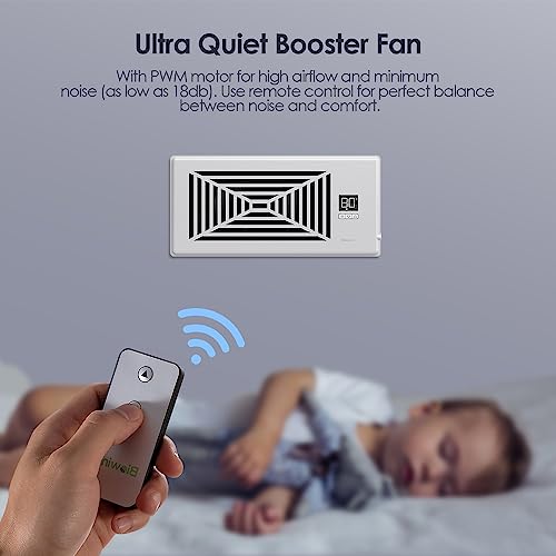 BIOWIND Quiet Register Booster Fan, Smart Register Vent Fits 4" x 10