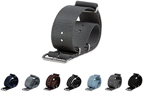 Treveo Premium Nato Watch Strap, Choice of Color &amp; Width (20mm or 22mm) (22mm - Brushed Hardware, Charcoal)