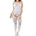 White QueensHot Sexy Sheer Lingerie Babydoll Suspender Corset Nightie Leotard Body Suit Stocking White One size