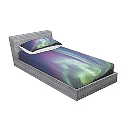 Ambesonne Aurora Borealis Fitted Sheet & Pillow