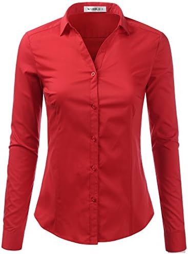 Foryous Womens Long Sleeve Cotton Spandex Button Down Shirt Plus Size