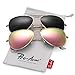 Pro Acme Classic Polarized Aviator Sunglasses for Men and Women UV400 Protection (2 Pairs) Gold Frame/Black Lens + Gold Frame/Pink Mirrored Lens