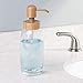 mDesign Glass Soap Dispenser Pump, Canister Jar for Cotton Balls/Swabs, Cosmetic Organizer Tray, Toothbrush Holder - Set of 4, Clear/Natural Bamboo