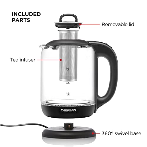 Chefman 1.7 Liter Electric Kettle With Tea Infuser, Cordless With