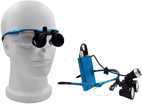 Blue 3.5X420mm Surgical Loupe Magnifier Binocular Magnifier with LED Head Light Lamp Aluminum Carrying Case