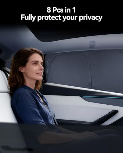 LANTU 8 Pack Car Sun Shades for Tesla Model Y 2025-2026 Juniper Design for Rear Windshield Side Window Complete Kit Camping Privacy Curtains UV Protection Tesla Model Y Accessories
