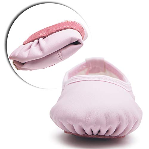 DIPUG Leather Ballet Shoes for Girls Full Sole Ballet Slippers Dance Shoes with No Drawstring for Toddler (11.5 Little Kid, Pink)