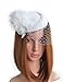 Coolwife Fascinator Hats Pillbox Hat British Bowler Hat Flower Veil Wedding Hat Tea Party Hat (B White)