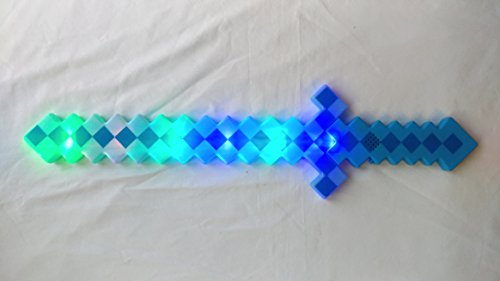24 inches DIAMOND Pixel Sword 8 Bit Minecraft Deluxe STYLE with LED Light up and FX Sounds PLASTIC (Blue)