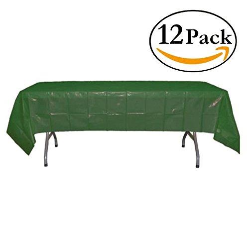 12-Pack Premium Plastic Tablecloth 54in. x 108in. Rectangle Table Cover - Dark Green