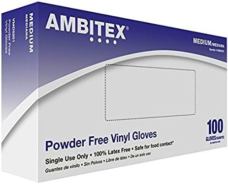 Ambitex Vinyl General Purpose Gloves, Powder Free Vinyl Gloves, MEDIUM, MD5201 - Box of 100
