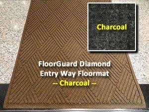 All Purpose Heavy Duty Entrance Mat - "FloorGuard Diamond" - 2' x 3' - Fabric Border - Charcoal - Indoor or Covered Outdoor - Commercial or Residential