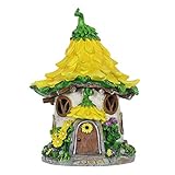 Exhart Solar Sunflower Roof Fairy House Statue - Mini Sunflower Fairy Cottage Resin Statue with Solar Garden Lights – Sunflower-Topped Resin Fairy Hut for a Whimsical Fantasy Garden 10”