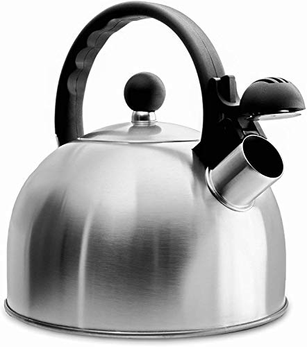 Whistling Stovetop Tea Kettle- Stainless Steel Tea Kettle- Tea Pot Serves up to 10.5 Cups- with Cool Grip Ergonomic Handle- Rust Resistant 2.5 Liter Stovetop Kettle- by Millennium (Stainless Steel)