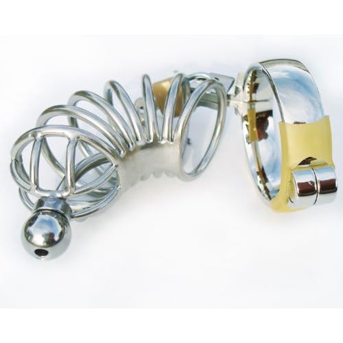 ' Attica HELL ' Chastity Cage with Thru-hole Penis Plug ~ BDSM Stainless Steel CBT ~ smcb3000m (2' Cock Ring) image