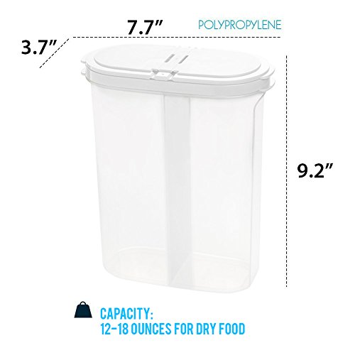 2pcs Airtight Dry Food Containers Cereal Storage Snack Keeper Dispenser 12-18 oz Capacity for Corn Flakes Nuts Sugar Flour with Hovering Flip Top Lid and Large Mouth for Easy Pouring - White