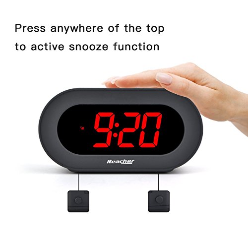 Reacher Digital LED Alarm Clock with USB Port Phone Charger, Snooze, Big Red Digits, Battery Back , Outlet Powered Clock Small for Bedrooms, Desk, Shelf