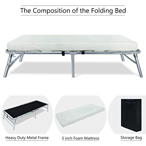 Quictent Heavy Duty Folding Bed with 2 Extra Support Belts, 300 lbs Max