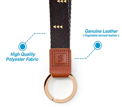 SENLLY Classic Black Neck Lanyard Premium Quality Wristlet Strap with Metal Ring and Genuine Leather, for Key Chain, Camera, Cell Mobile Phone, Charms, Lightweight Items etc