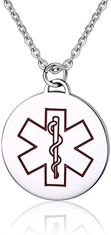 Free Custom Stainless Steel Round Pendant Medical Alert ID Necklace