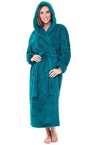 Alexander Del RossaWomens Fluffy Robe, Fuzzy Robe for Women, Long Hooded Plush Robes for Women, Plus Size Robe