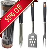 Makimy 3-Piece BBQ Tool Set - Gift Box - Best Value Grill Accessories Professional-Grade Heavy Duty Extra Strong Stainless-Steel With Non-Slip Handles on Amazon - Perfect for Smokers, Charcoal, Gas, Electric and Infrared Outdoor Grills - The Ideal Gi