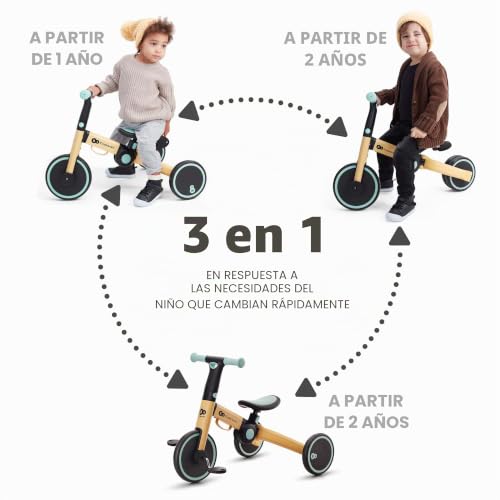 4TRIKE Triciclo 3 en 1, Minibicicleta, sin Pedales, Bicicleta bebé, para niños, Minitriciclo de Equilibrio, Plegable, Asiento Ajustable, 12 meses - 5 años, 25 kg, Amarillo y Azul
