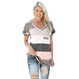 HOT SALE ！Striped Casual T-shirt,BeautyVan Beautiful Charming Fashion Women Summer Loose Short Sleeve Blouse Casual Tops T-Shirt (L, Gray)
