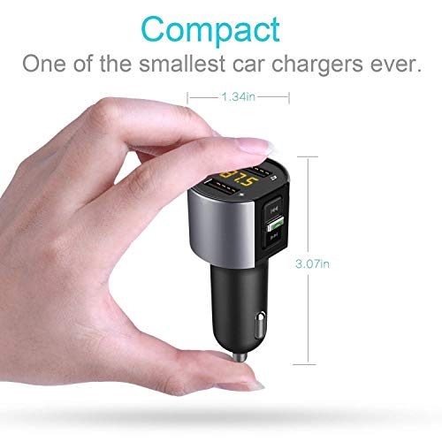 VR-robot Bluetooth FM Transmitter for Car, Wireless Bluetooth FM Radio Adapter Car Kit with Hands-Free Calling and 2 Ports USB Charger